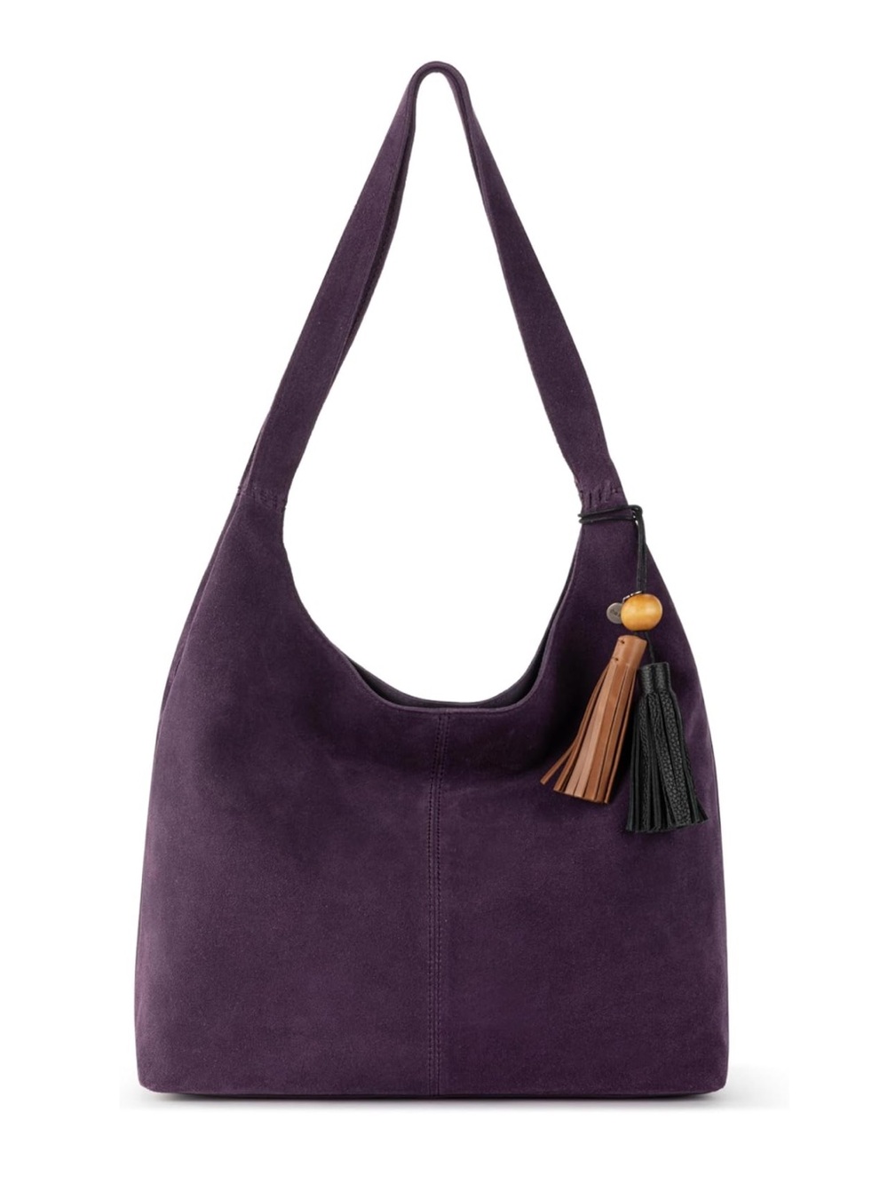 New The Sak Plum Suede Huntley Shoulder Hobo Bag with Premium Leather and Tassel
